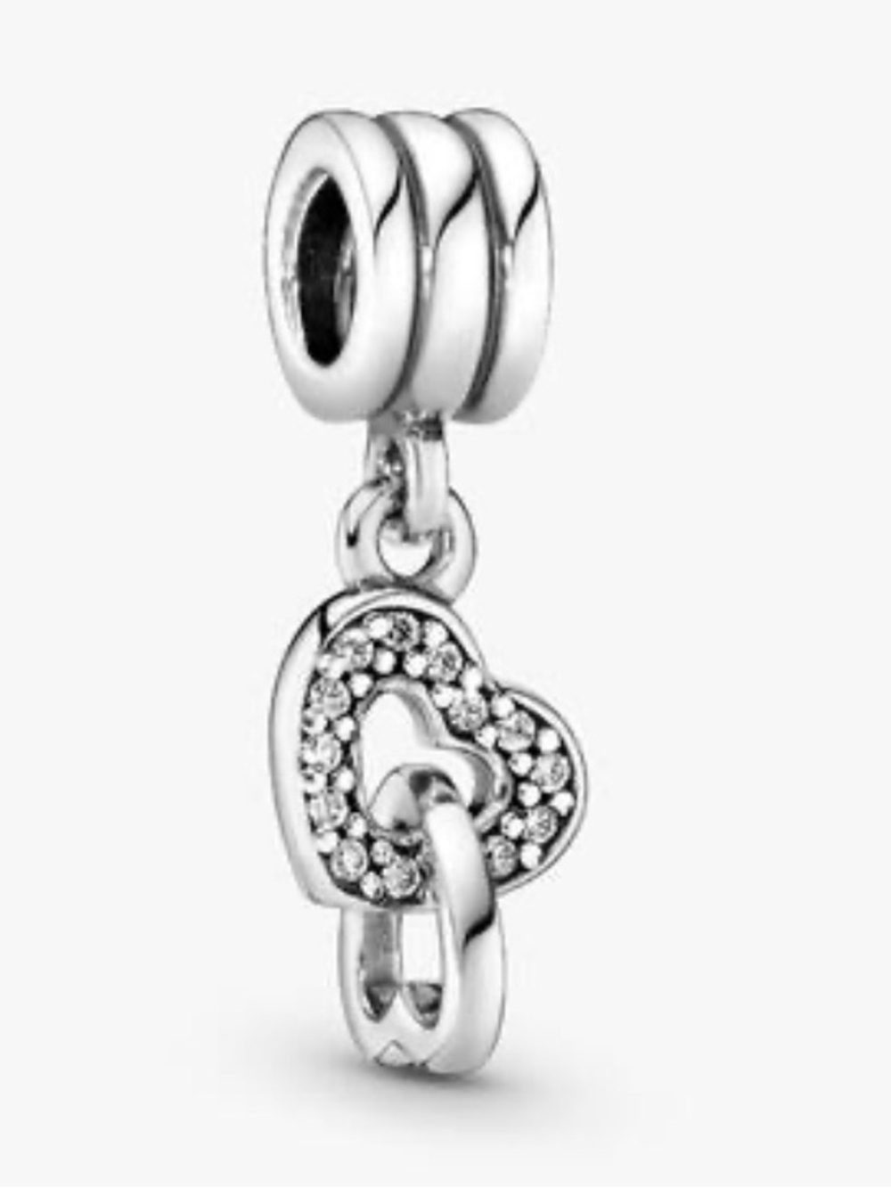 PANDORA STERLING SILVER CZ INTERLOCKING HEARTS DANGLING CHARM